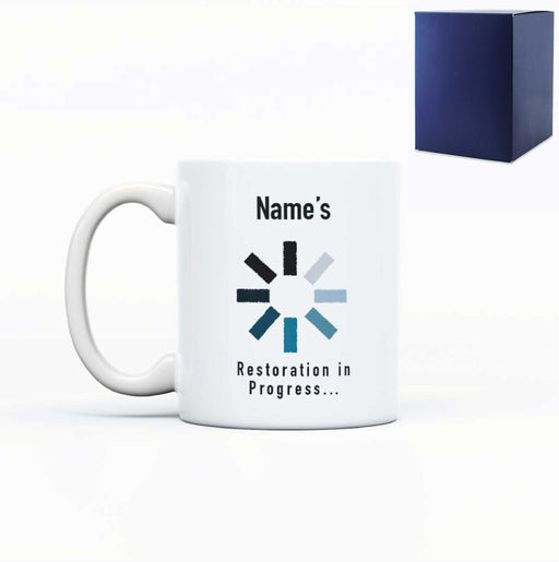 Printed Mug with Name's Restoration in Progress Design, Gift Boxed, Personalise with any name for any gamer - The Gift Cabin UK