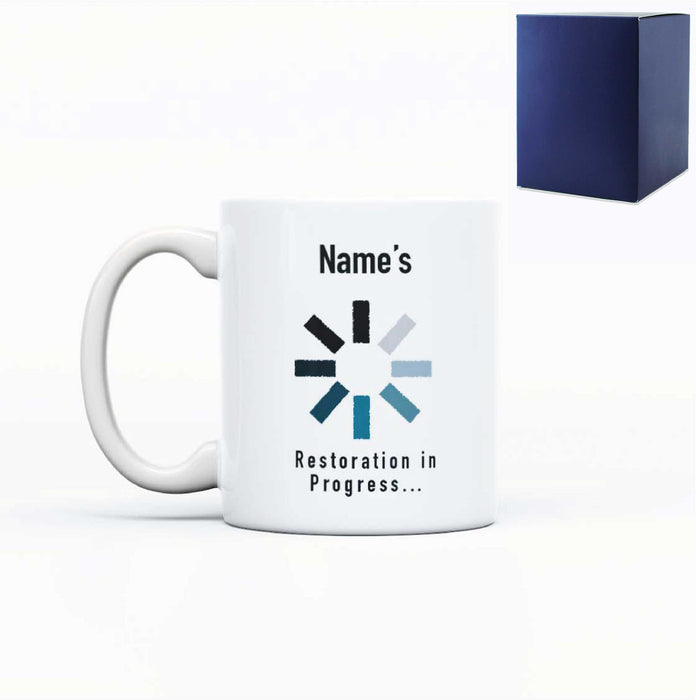 Printed Mug with Name's Restoration in Progress Design, Gift Boxed, Personalise with any name for any gamer - The Gift Cabin UK