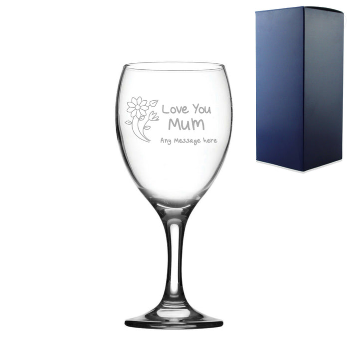 Engraved Wine Glass 12oz With Love You Mum Flower Design Gift Boxed - The Gift Cabin UK