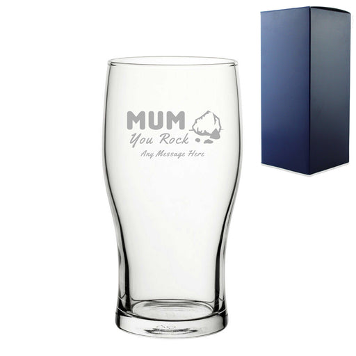 Engraved Pint Glass 20oz With  Mum You Rock Design Gift Boxed - The Gift Cabin UK