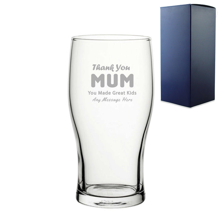 Engraved Pint Glass 20oz With  Thank You Mum Design Gift Boxed - The Gift Cabin UK