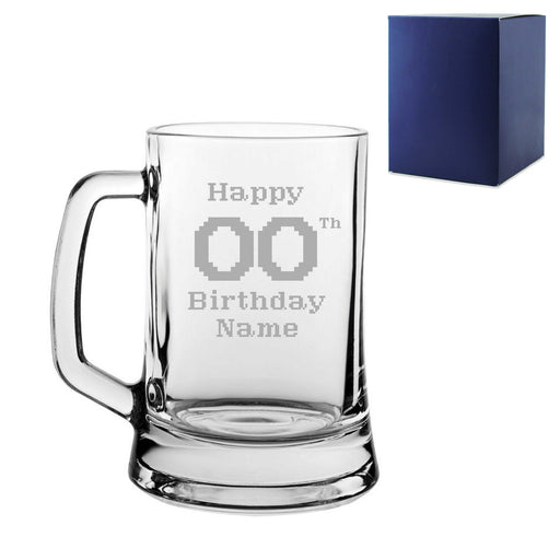 Engraved  Tankard Beer Mug Stein Happy 20,30,40,50... Birthday Pixelated Design Gift Boxed - The Gift Cabin UK