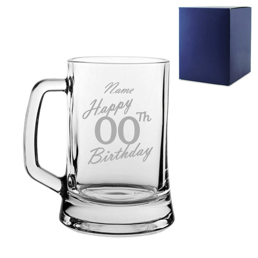 Engraved  Tankard Beer Mug Stein Happy 20,30,40,50... Birthday Handwritten Design Gift Boxed - The Gift Cabin UK