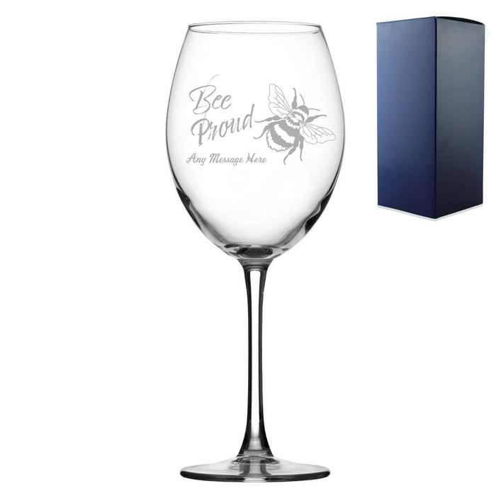 Personalised Engraved Wine Glass Bee Proud, LGBTQ Gift, Any Message Design - The Gift Cabin UK