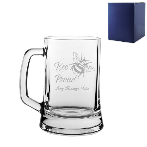 Personalised Engraved Tankard Beer Mug Stein, Bee Proud, LGBTQ Any Message Design - The Gift Cabin UK