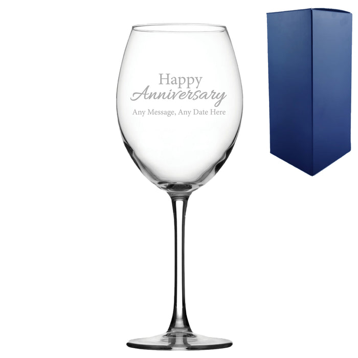 Engraved Happy Anniversary Wine Glass, Any Message, 19oz Enoteca, Handwritten Design - The Gift Cabin UK