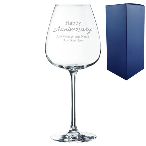 Engraved Happy Anniversary Wine Glass, Any Message, 12oz Cepages, Handwritten Design - The Gift Cabin UK