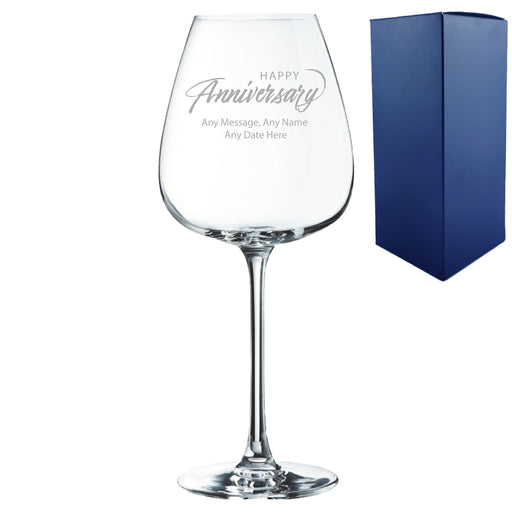 Engraved Happy Anniversary Wine Glass, Any Message, 12oz Cepages, Script Design - The Gift Cabin UK