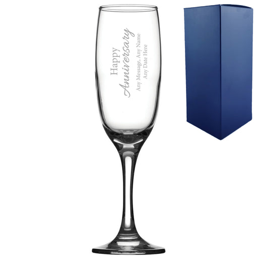 Engraved Happy Anniversary Champagne Glass, Any Message, 7.5oz Imperial, Handwritten Design - The Gift Cabin UK