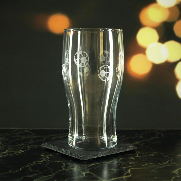 Engraved Football Pattern Pint Glass Set of 4, 20oz Tulip Glasses - The Gift Cabin UK