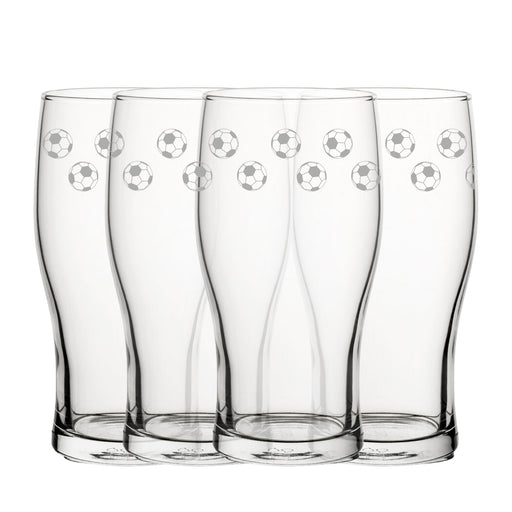 Engraved Football Pattern Pint Glass Set of 4, 20oz Tulip Glasses - The Gift Cabin UK