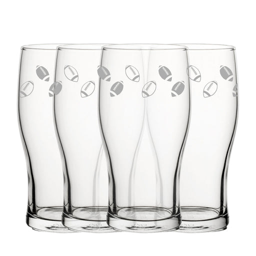 Engraved American Football Pattern Pint Glass Set of 4, 20oz Tulip Glasses - The Gift Cabin UK