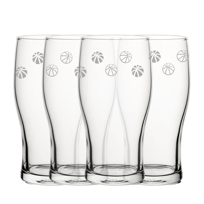 Engraved Basketball Pattern Pint Glass Set of 4, 20oz Tulip Glasses - The Gift Cabin UK