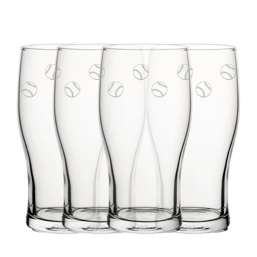 Engraved Baseball Pattern Pint Glass Set of 4, 20oz Tulip Glasses - The Gift Cabin UK