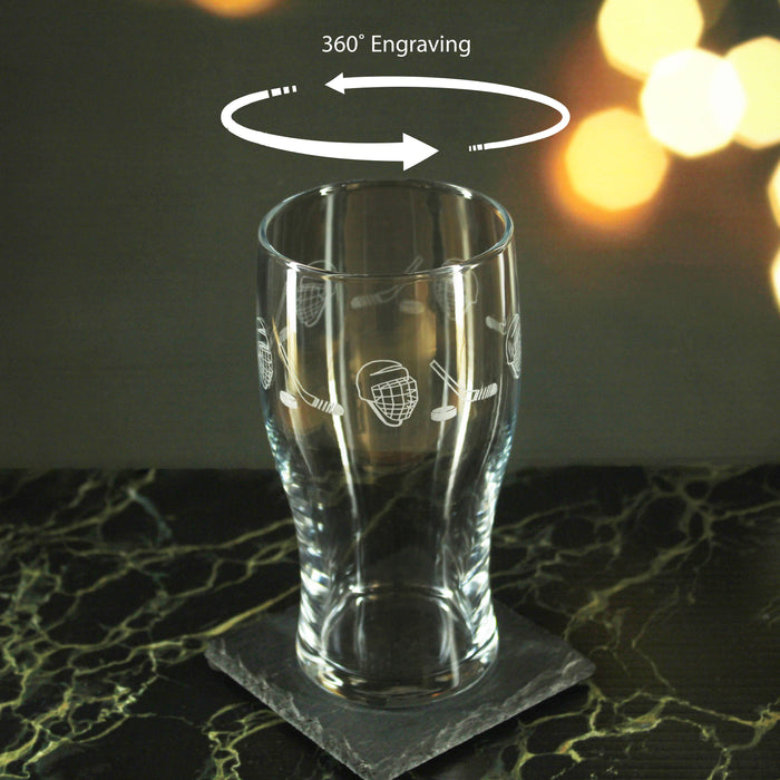 Engraved Ice Hockey Pattern Pint Glass Set of 4, 20oz Tulip Glasses - The Gift Cabin UK