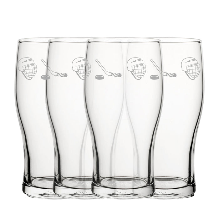 Engraved Ice Hockey Pattern Pint Glass Set of 4, 20oz Tulip Glasses - The Gift Cabin UK