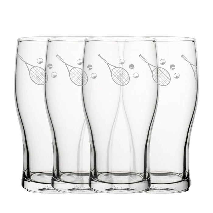 Engraved Tennis Pattern Pint Glass Set of 4, 20oz Tulip Glasses - The Gift Cabin UK