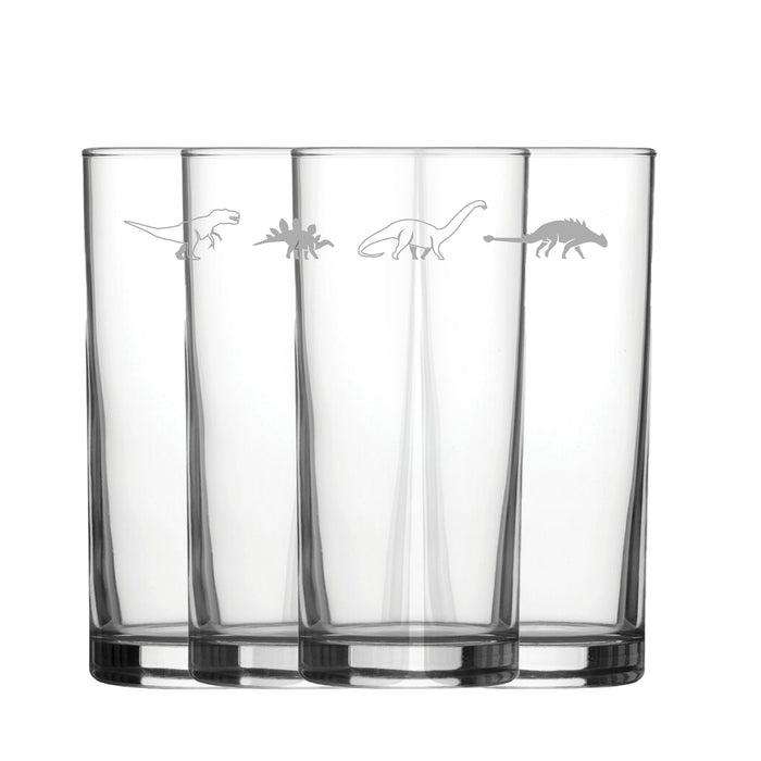 Engraved Dinosaur Pattern Hiball Set of 4 12oz Glasses - The Gift Cabin UK