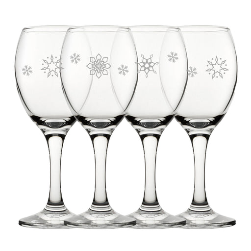 Engraved Snowflake Pattern Pure Wine Set of 4 11oz Glasses - The Gift Cabin UK