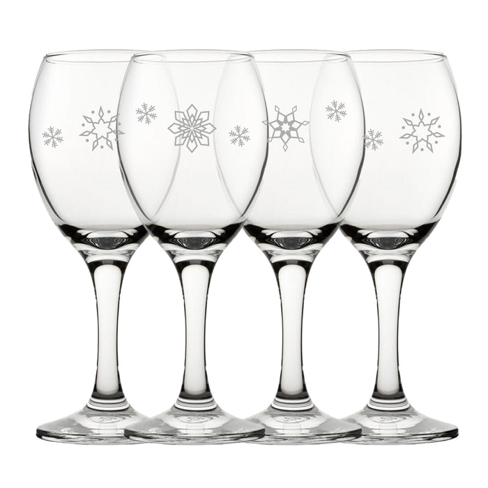 Engraved Snowflake Pattern Pure Wine Set of 4 11oz Glasses - The Gift Cabin UK