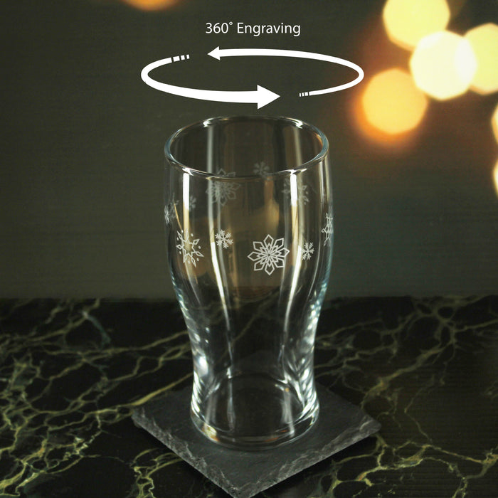 Engraved Snowflake Pattern Tulip Pint Glass Set of 4 20oz Glasses - The Gift Cabin UK