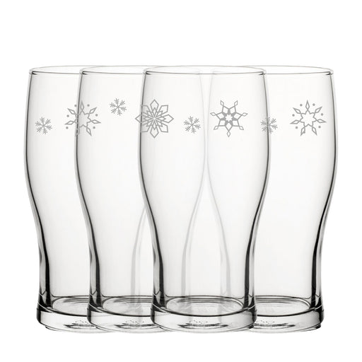 Engraved Snowflake Pattern Tulip Pint Glass Set of 4 20oz Glasses - The Gift Cabin UK