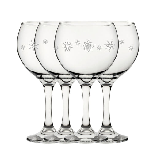 Engraved Snowflake Pattern Gin Balloon Set of 4 22.5oz Glasses - The Gift Cabin UK