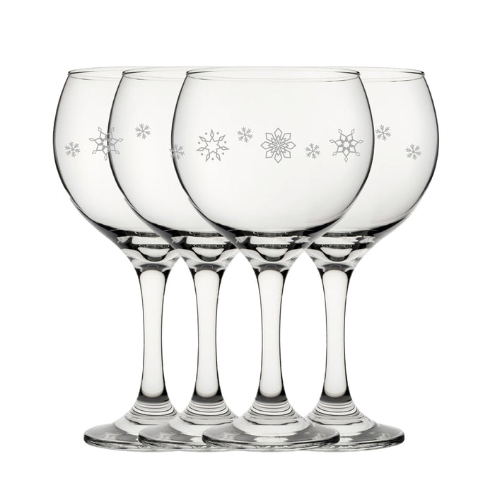 Engraved Snowflake Pattern Gin Balloon Set of 4 22.5oz Glasses - The Gift Cabin UK