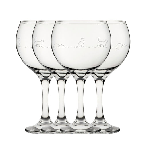 Engraved Cat Pattern Gin Balloon Set of 4 22.5oz Glasses. - The Gift Cabin UK