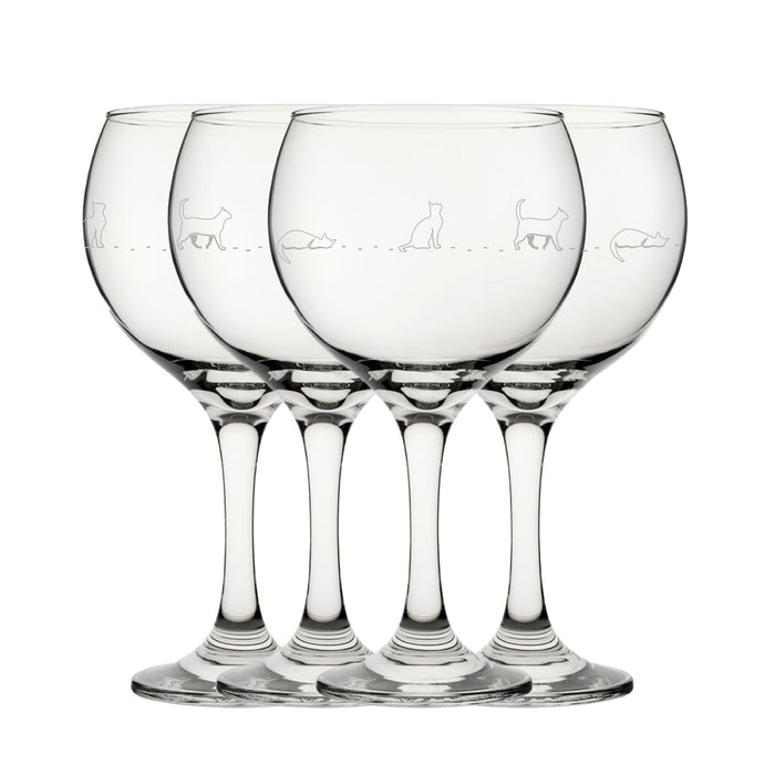 Engraved Cat Pattern Gin Balloon Set of 4 22.5oz Glasses. - The Gift Cabin UK