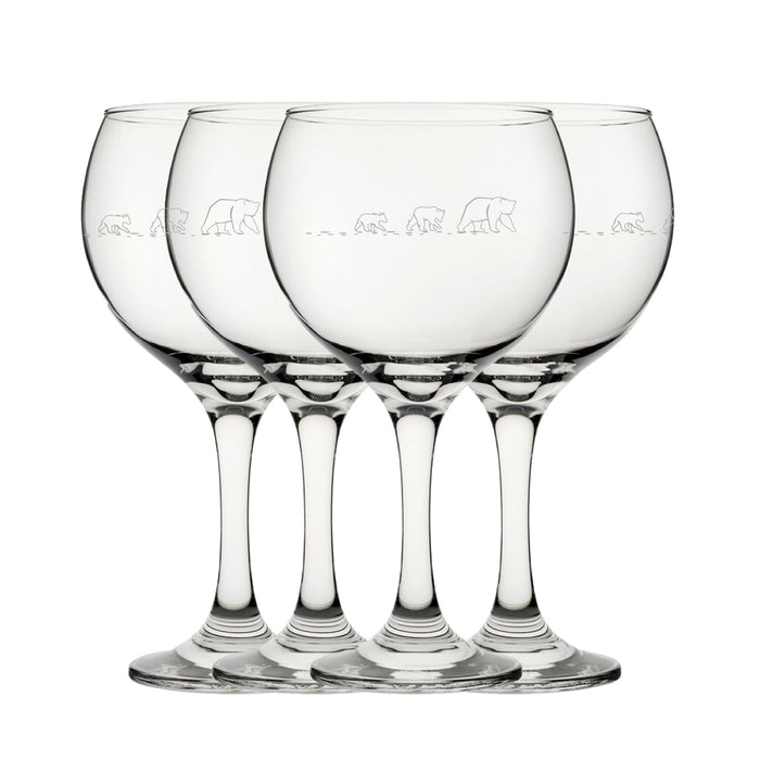 Engraved Bear Pattern Gin Balloon Set of 4 22.5oz Glasses - The Gift Cabin UK