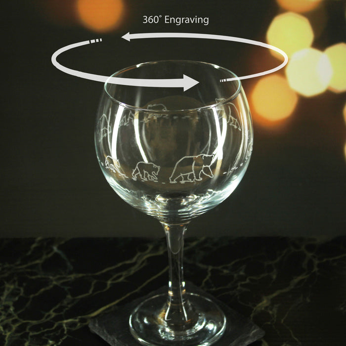 Engraved Bear Pattern Gin Balloon Set of 4 22.5oz Glasses - The Gift Cabin UK