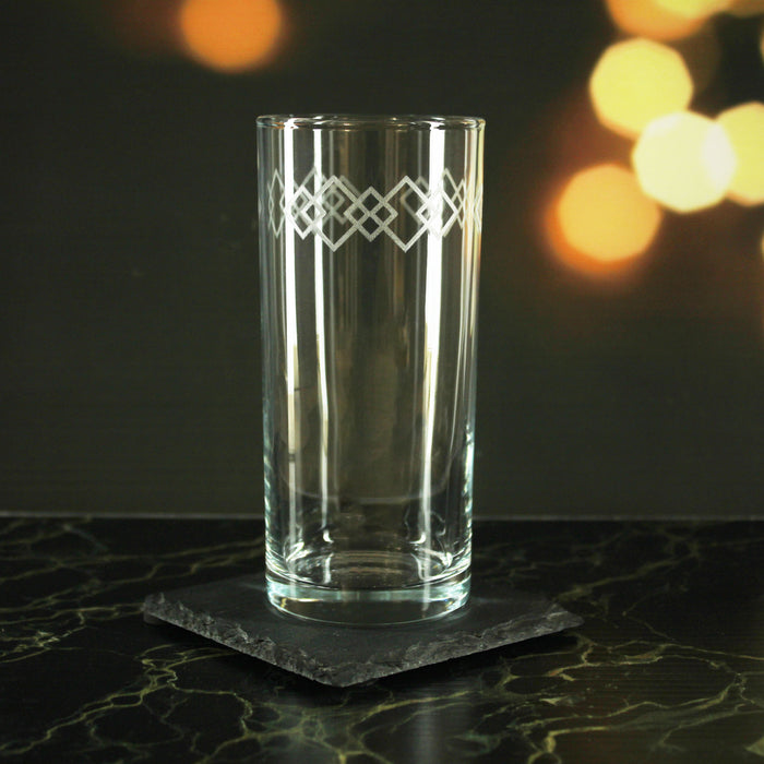 Engraved Squares Set of 4 Patterned Hiball 12oz Glasses - The Gift Cabin UK