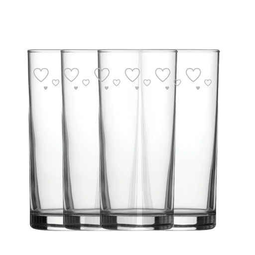 Engraved Hearts Set of 4 Patterned Hiball 12oz Glasses - The Gift Cabin UK