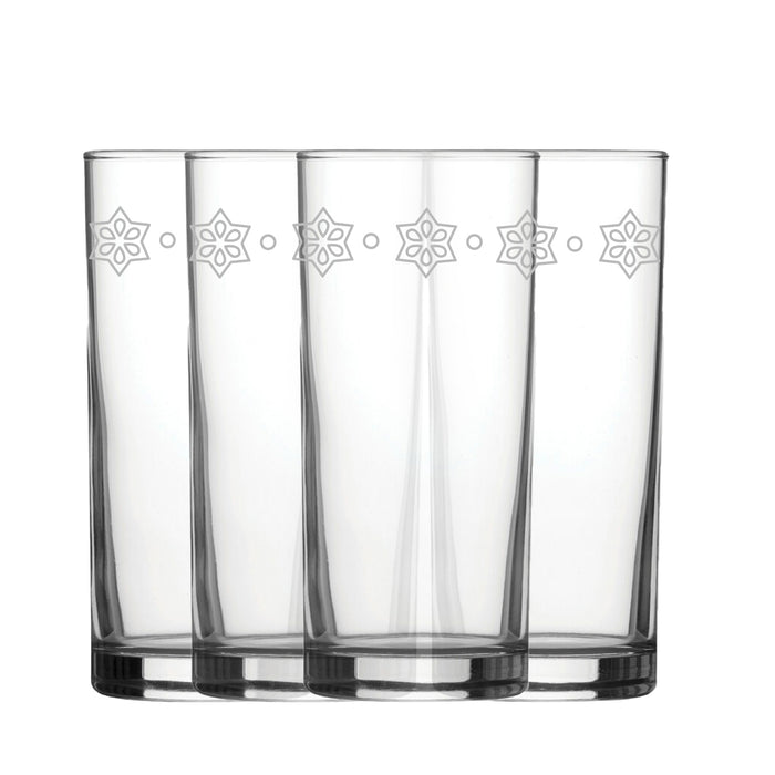 Engraved Stars Set of 4 Patterned Hiball 12oz Glasses - The Gift Cabin UK