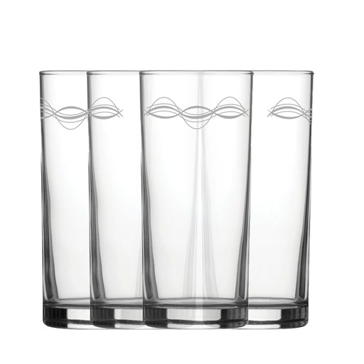 Engraved Waves Set of 4 Patterned Hiball 12oz Glasses - The Gift Cabin UK