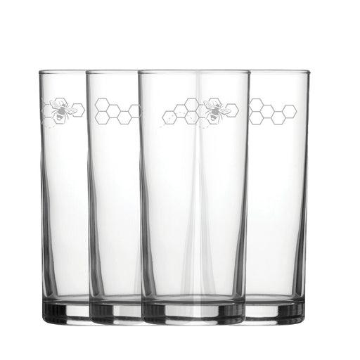 Engraved Bees Set of 4 Patterned Hiball 12oz Glasses - The Gift Cabin UK