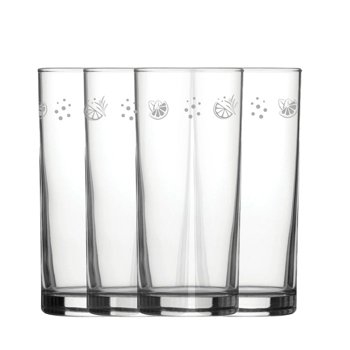 Engraved Lemons Set of 4 Patterned Hiball 12oz Glasses - The Gift Cabin UK