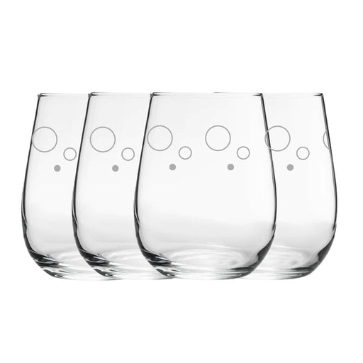 Engraved Circles Pattern Set of 4 Gaia Stemless Wine 12oz Glasses - The Gift Cabin UK