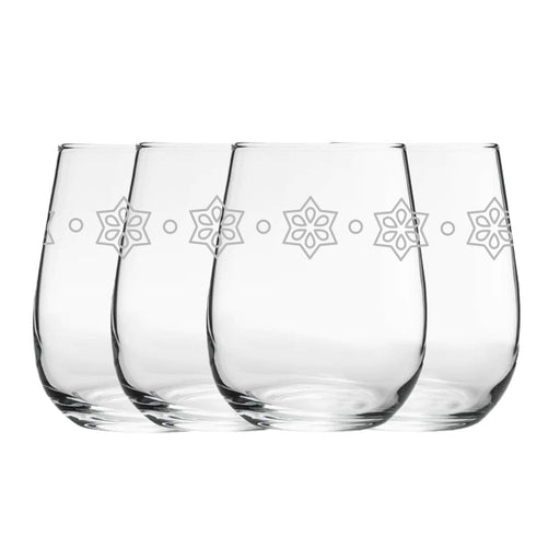 Engraved Stars Pattern Set of 4 Gaia Stemless Wine 12oz Glasses - The Gift Cabin UK