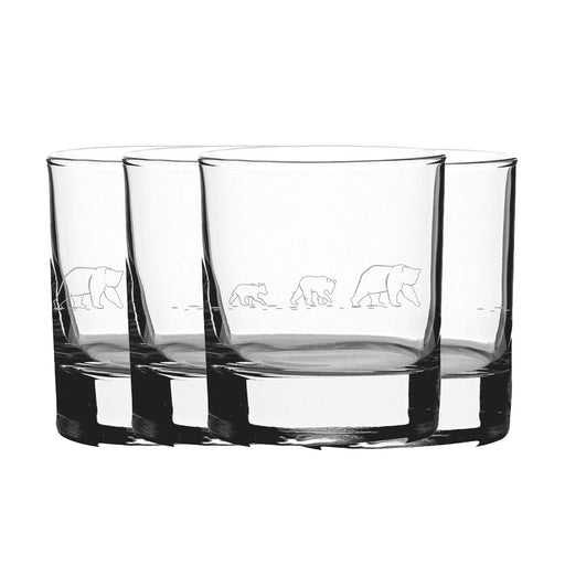 Engraved Bear Pattern Set of 4 Whiskey 11.5oz Glasses - The Gift Cabin UK