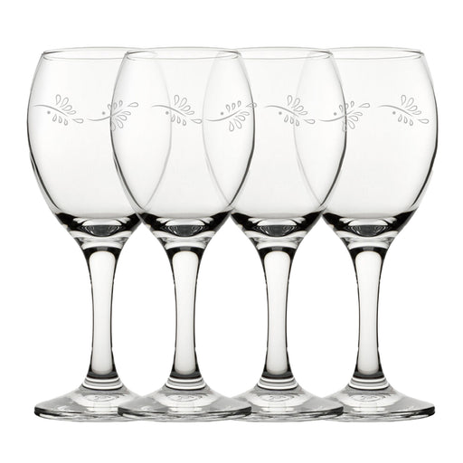 Engraved Leaves Pattern Pure Wine Set of 4 11oz Glasses - The Gift Cabin UK