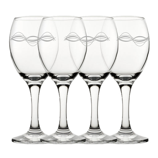 Engraved Waves Pattern Pure Wine Set of 4 11oz Glasses - The Gift Cabin UK