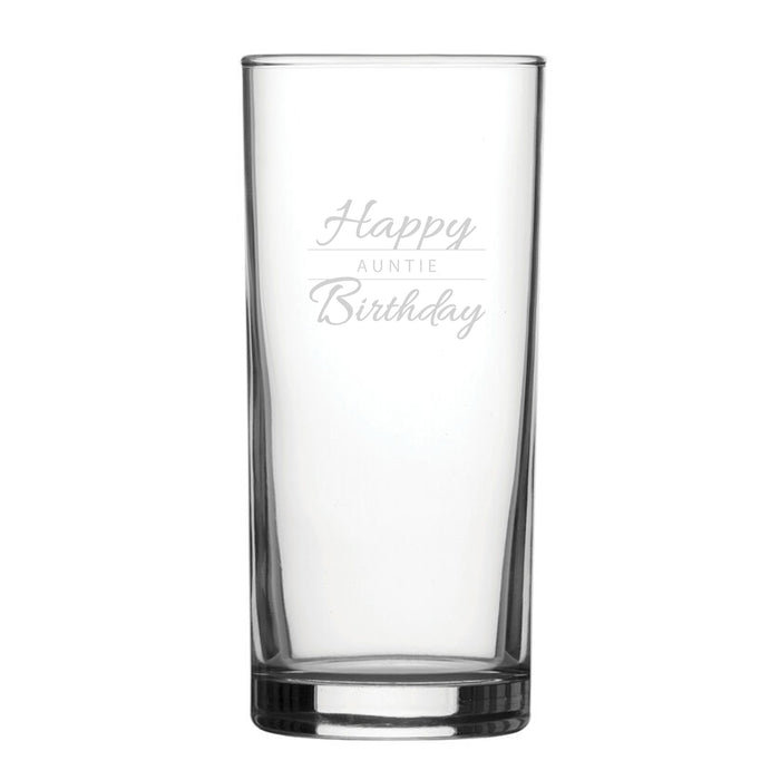 Happy Birthday Auntie Modern Design - Engraved Novelty Hiball Glass - The Gift Cabin UK