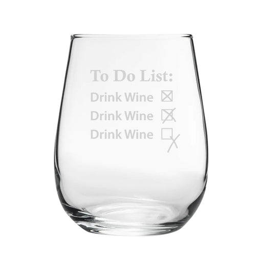 To Do List, Drink Wine - Engraved Novelty Stemless Wine Tumbler - The Gift Cabin UK