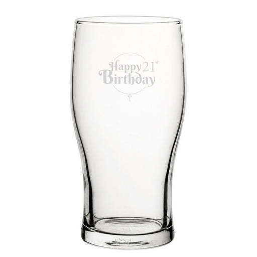 Happy 21st Birthday Balloon Design - Engraved Novelty Tulip Pint Glass - The Gift Cabin UK