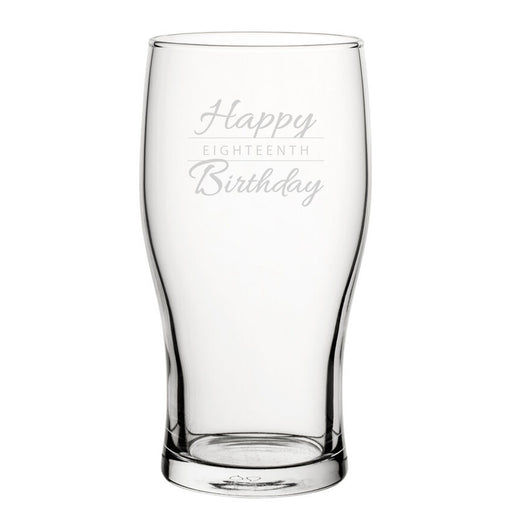 Happy 18th Birthday Modern Design - Engraved Novelty Tulip Pint Glass - The Gift Cabin UK