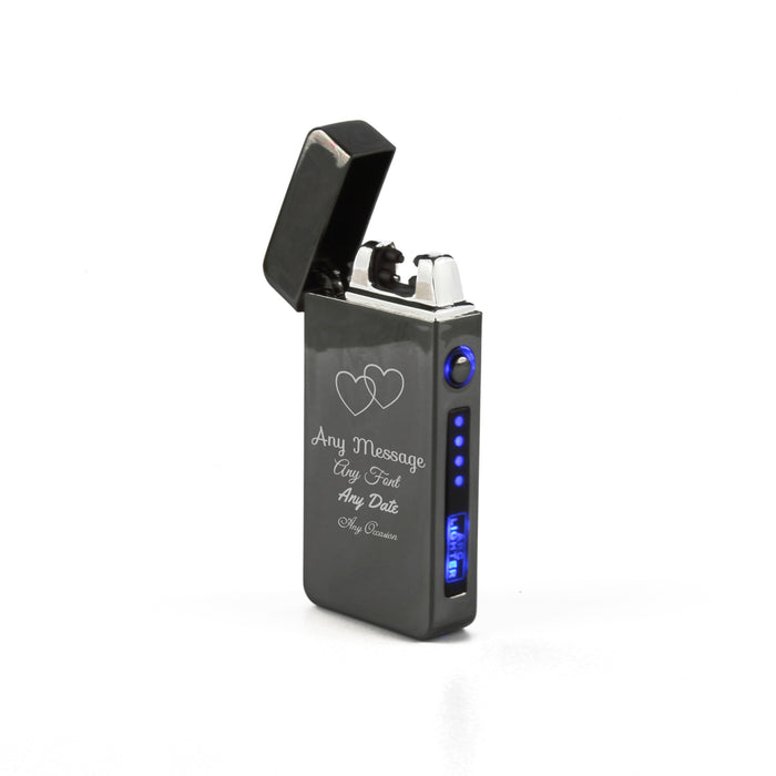 Engraved Electric Arc Lighter, Black, Overlapping Hearts - The Gift Cabin UK