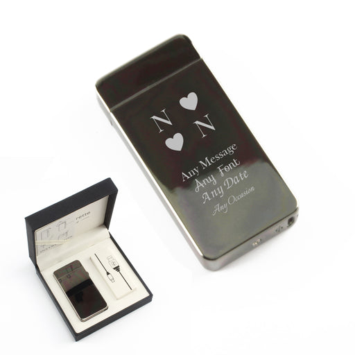 Engraved Electric Arc Lighter, Black, Heart Initials, Gift Boxed - The Gift Cabin UK