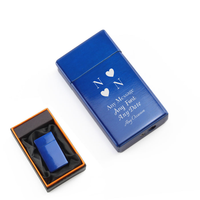 Engraved Jet Gas Lighter Blue Heart Initials Gift Boxed - The Gift Cabin UK